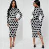 VEJARO Classy Casual Long Sleeve Polka Dot Dress- Black&White